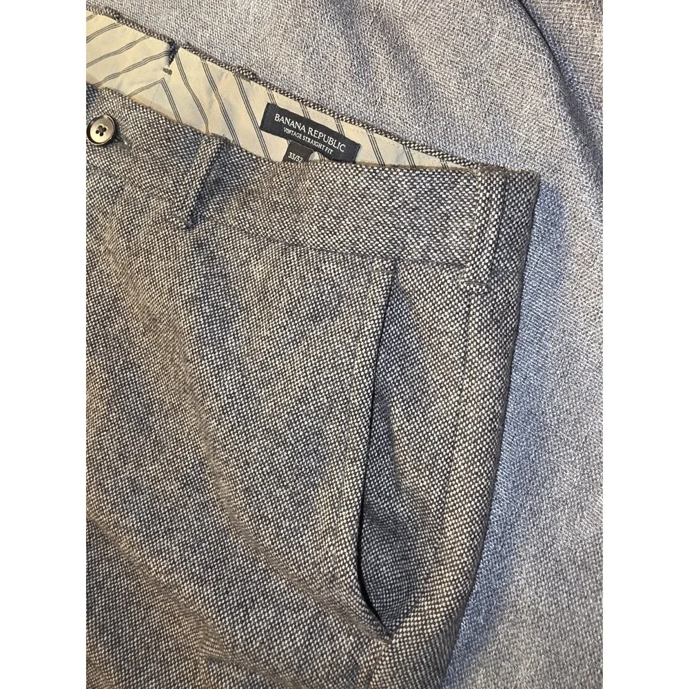Banana Republic Mens 33x32 Pants Vintage Straight Gray Herringbone Wool Trousers